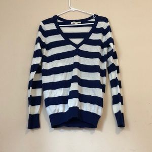 Blue and white striped sweater